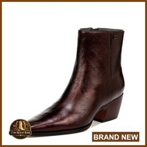 Leather Ankle Boots with Pointed Toe and Side Zipper